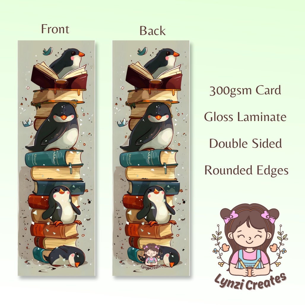 Cute Penguin Book mark | Doublesided Bookmark | Cute Bookmark | Gift For Book Lover | Bookish Gift | Book Accessories