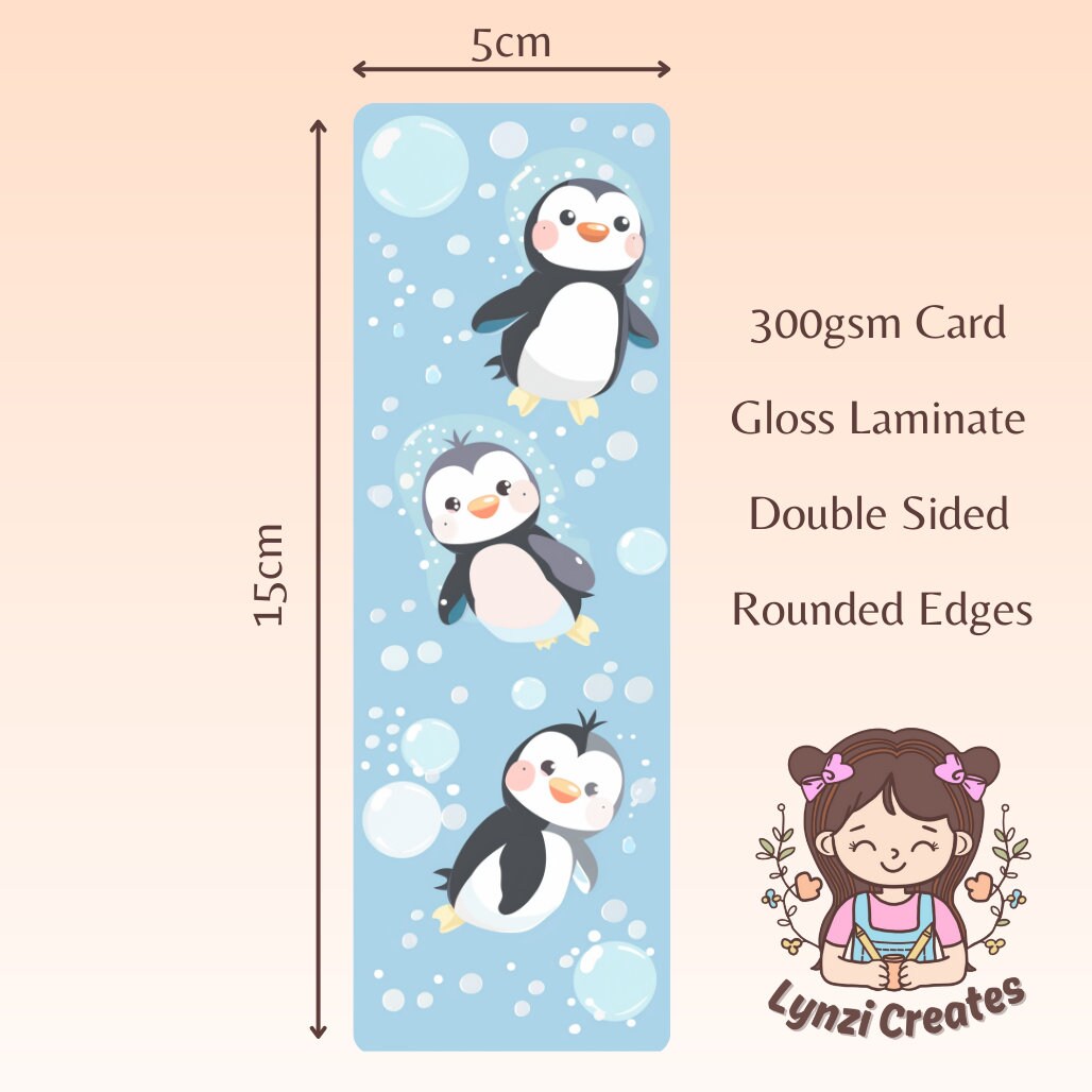 Cute Penguin Book mark | Doublesided Bookmark | Cute Bookmark | Gift For Book Lover | Bookish Gift | Book Accessories