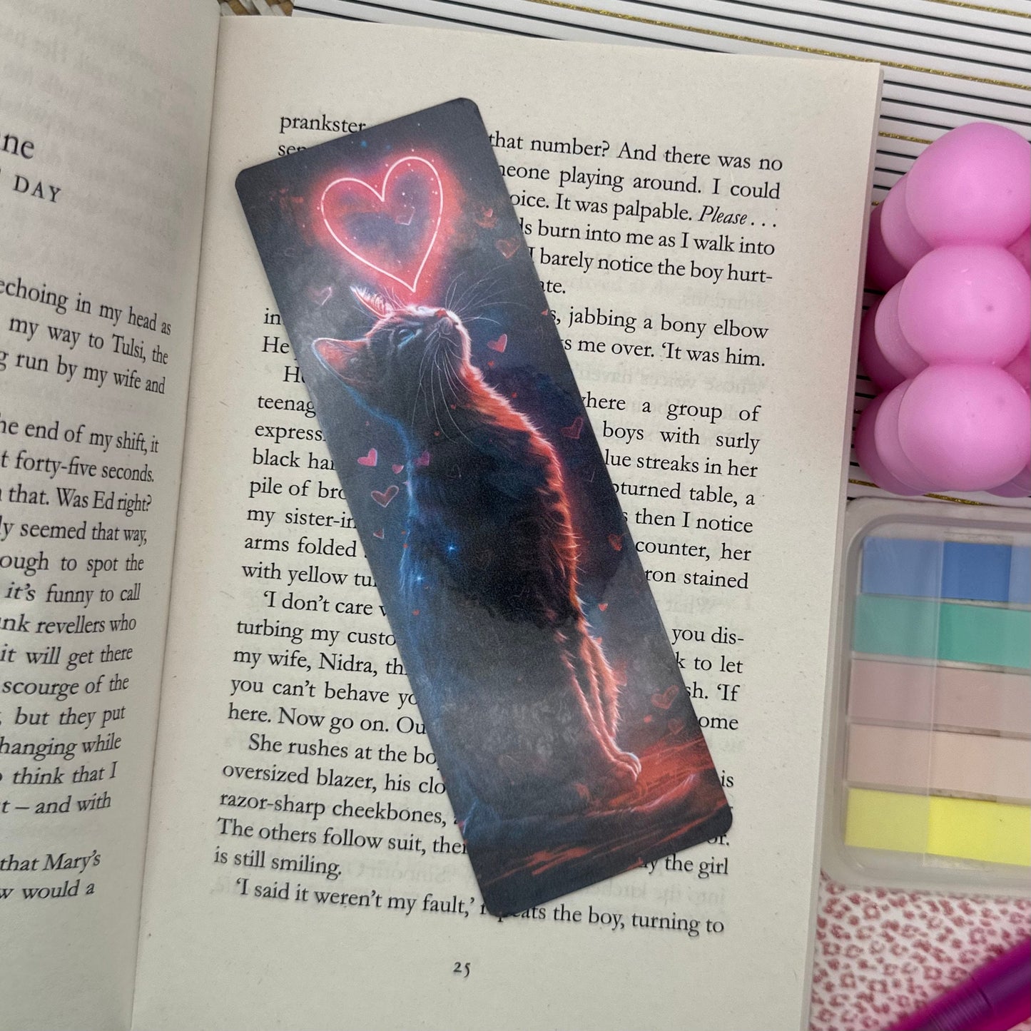 Neon Cat Bookmark | Kitten Bookmark | Stationary Gift | Cute Bookmark | Neon Art