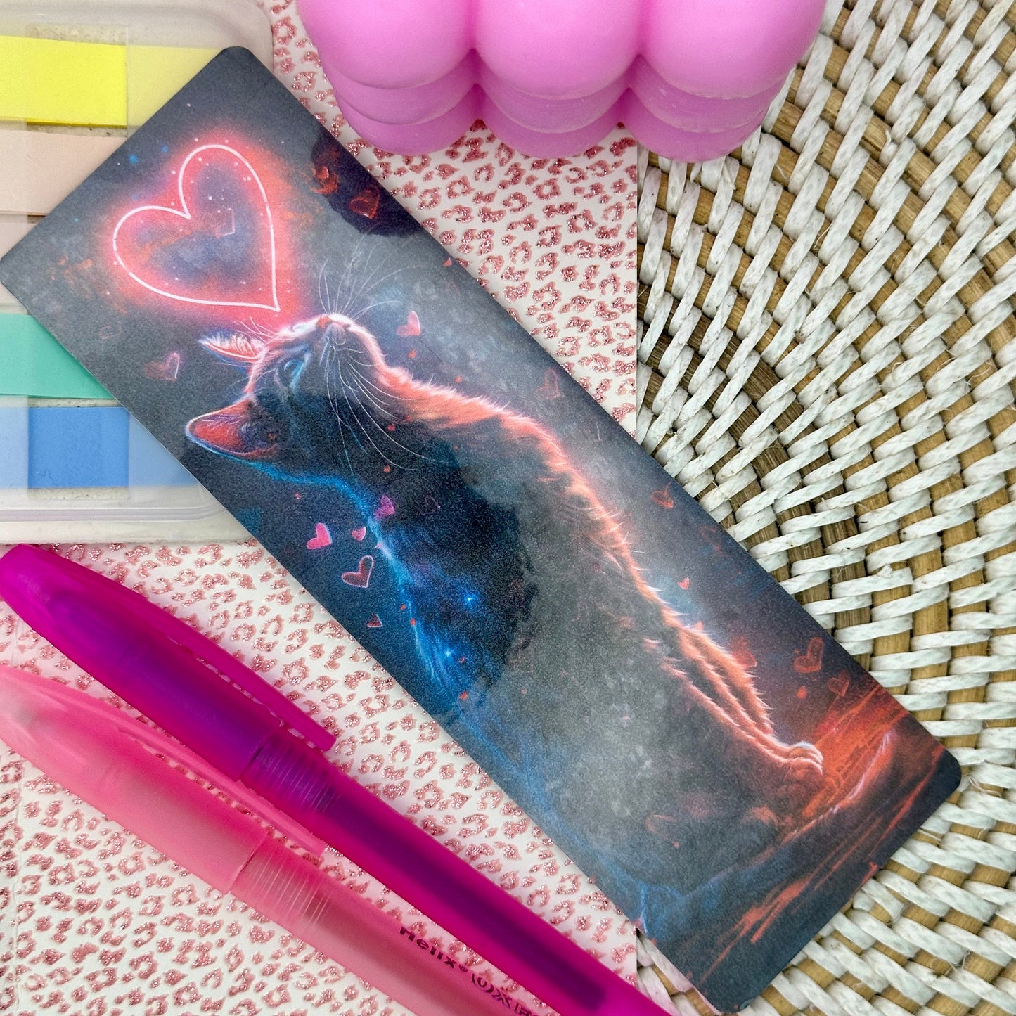 Neon Cat Bookmark | Kitten Bookmark | Stationary Gift | Cute Bookmark | Neon Art