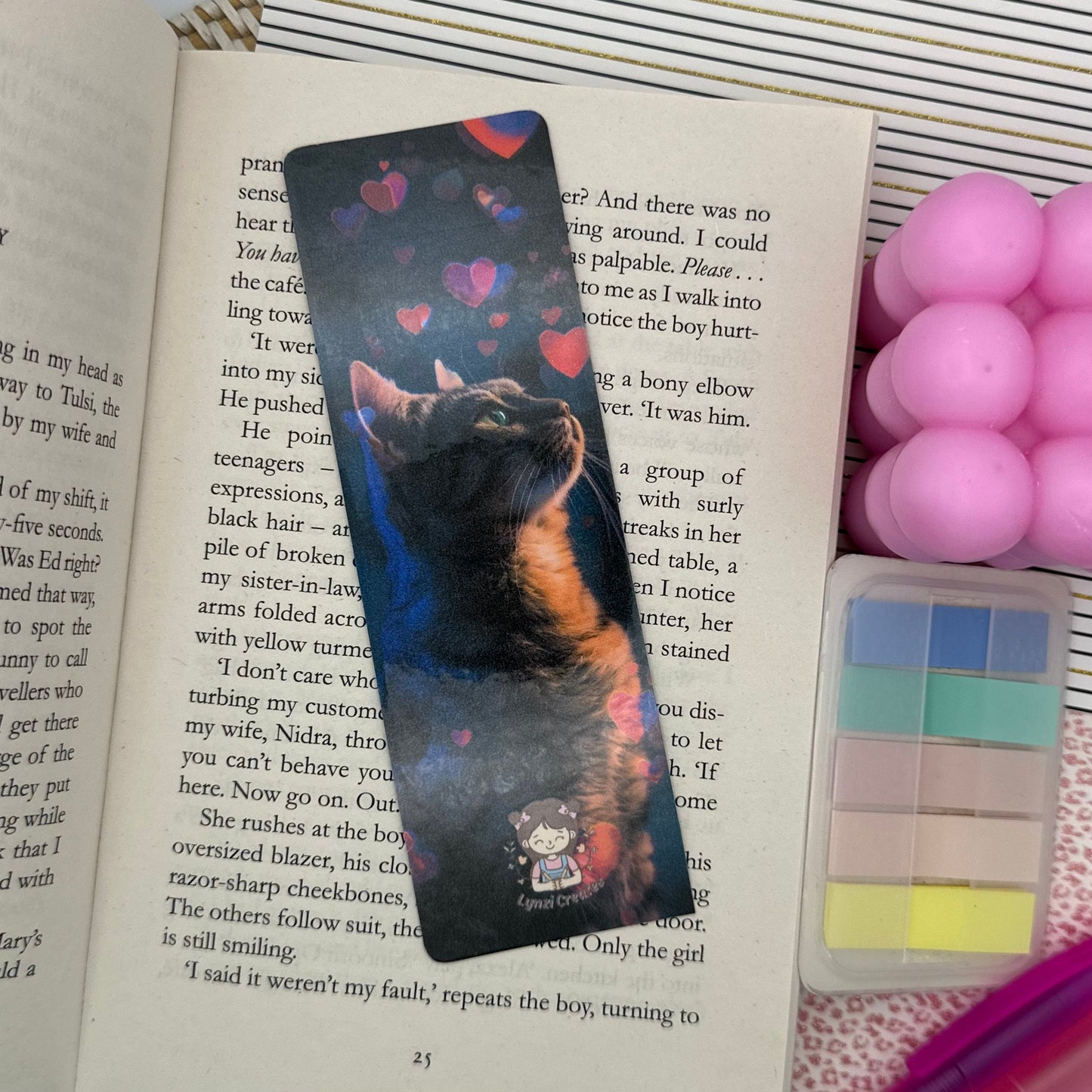 Neon Cat Bookmark | Kitten Bookmark | Stationary Gift | Cute Bookmark | Neon Art