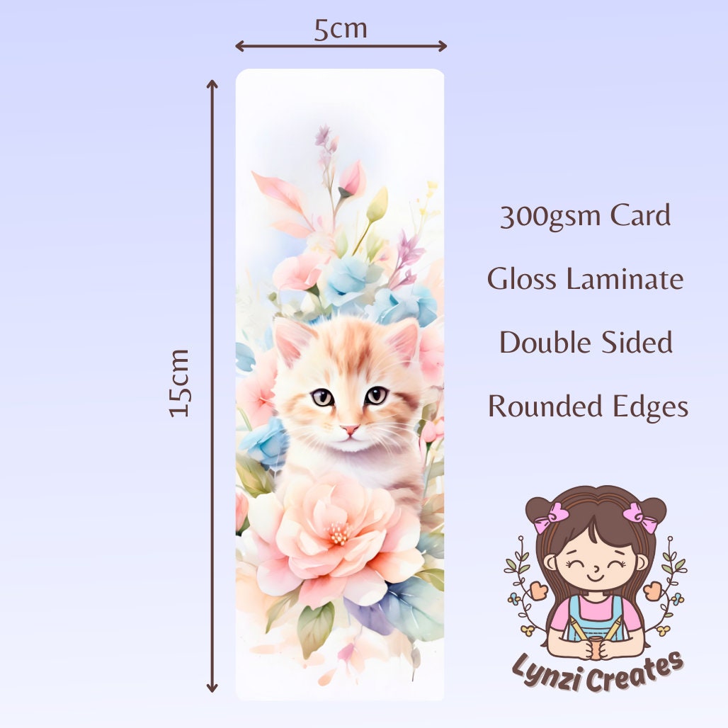 Cute Cat Bookmark | Kitten Bookmark | Stationary Gift | Cute Bookmark | Cats & Flowers