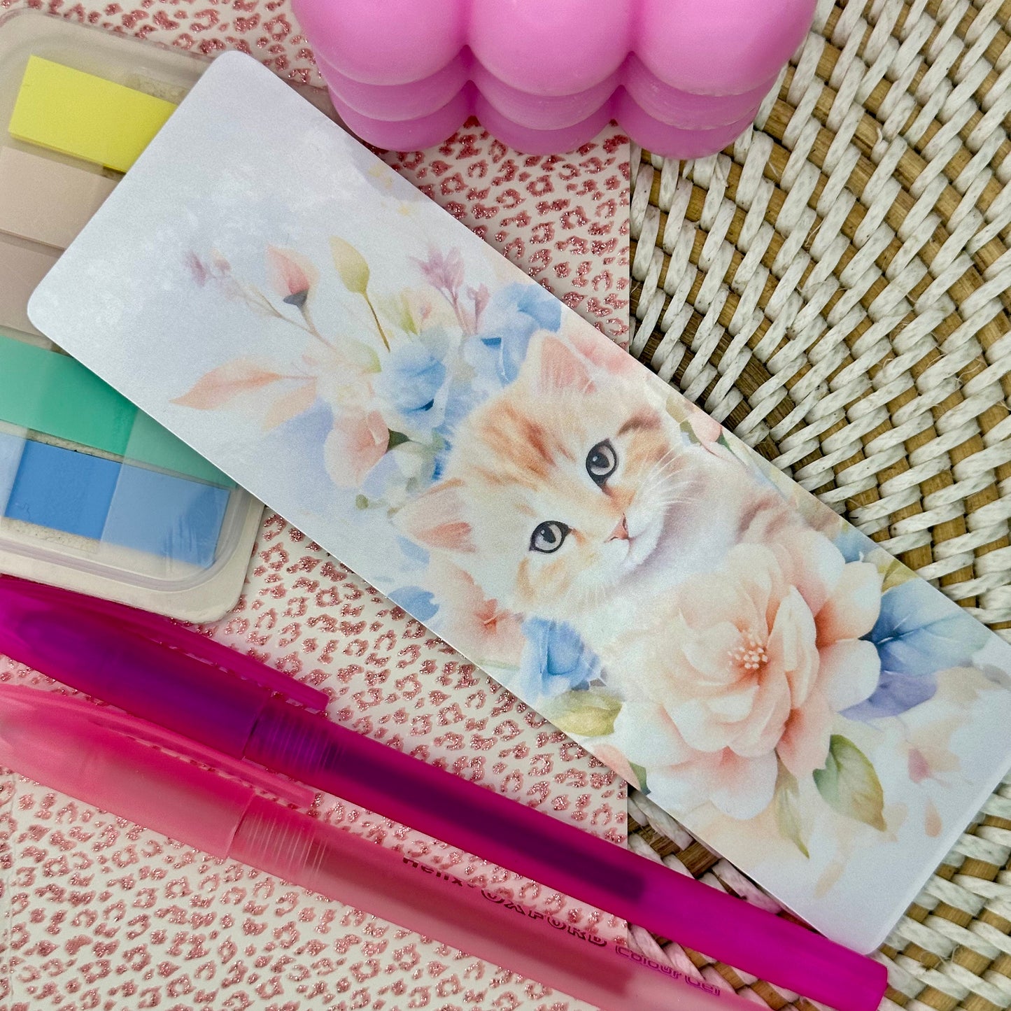 Cute Cat Bookmark | Kitten Bookmark | Stationary Gift | Cute Bookmark | Cats & Flowers