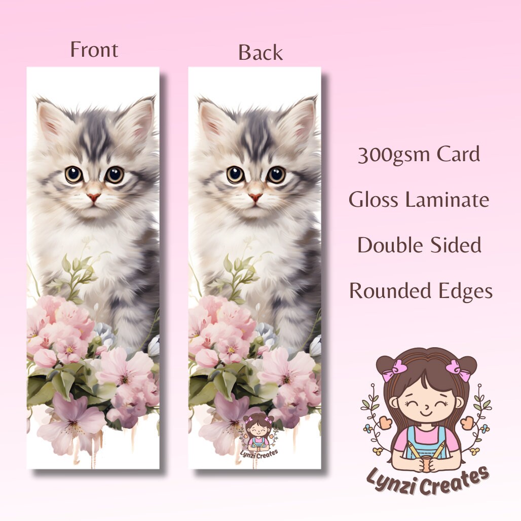 Cute Cat Bookmark | Kitten Bookmark | Stationary Gift | Cute Bookmark | Cats & Flowers