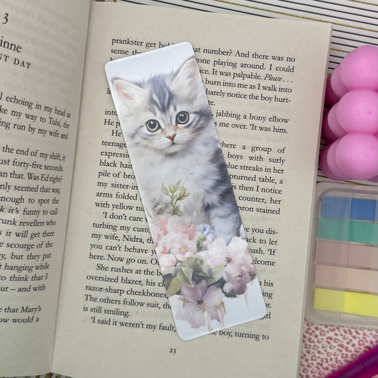 Cute Cat Bookmark | Kitten Bookmark | Stationary Gift | Cute Bookmark | Cats & Flowers