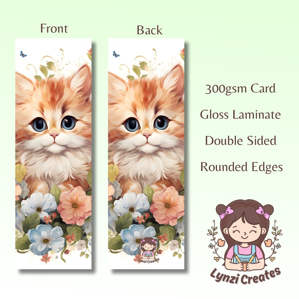 Cute Cat Bookmark | Kitten Bookmark | Stationary Gift | Cute Bookmark | Cats & Flowers