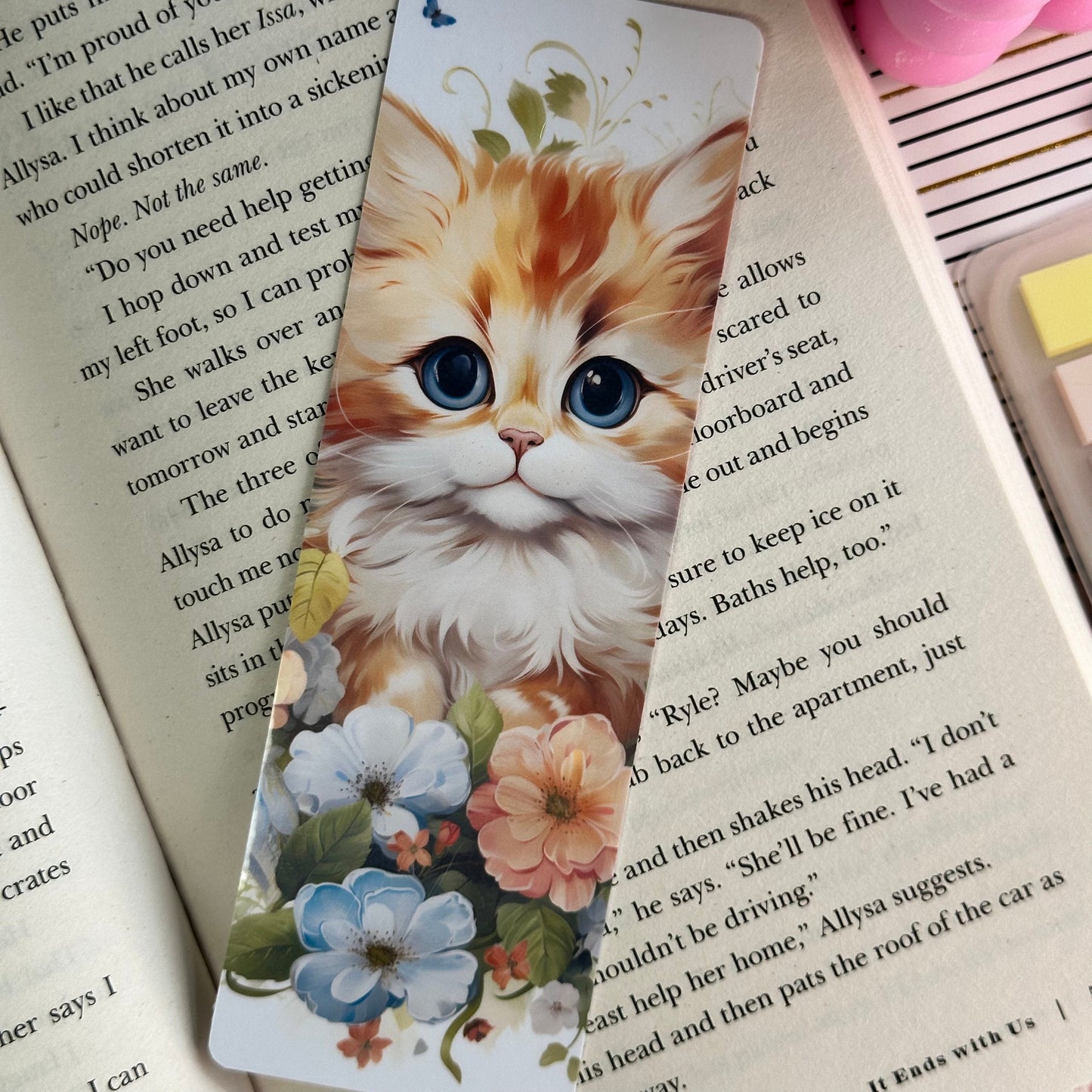 Cute Cat Bookmark | Kitten Bookmark | Stationary Gift | Cute Bookmark | Cats & Flowers