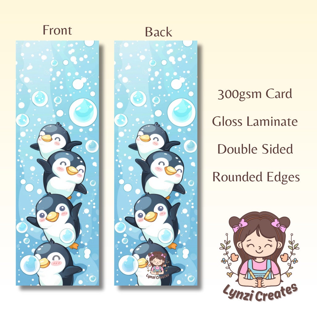 Cute Penguin Book mark | Doublesided Bookmark | Cute Bookmark | Gift For Book Lover | Bookish Gift | Book Accessories