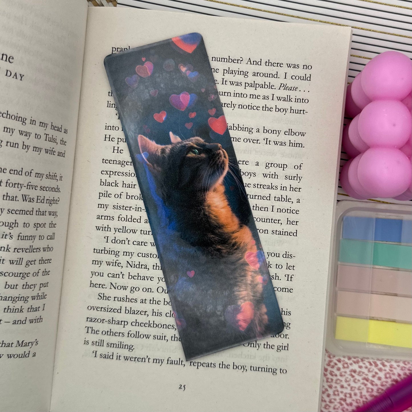 Neon Cat Bookmark | Kitten Bookmark | Stationary Gift | Cute Bookmark | Neon Art