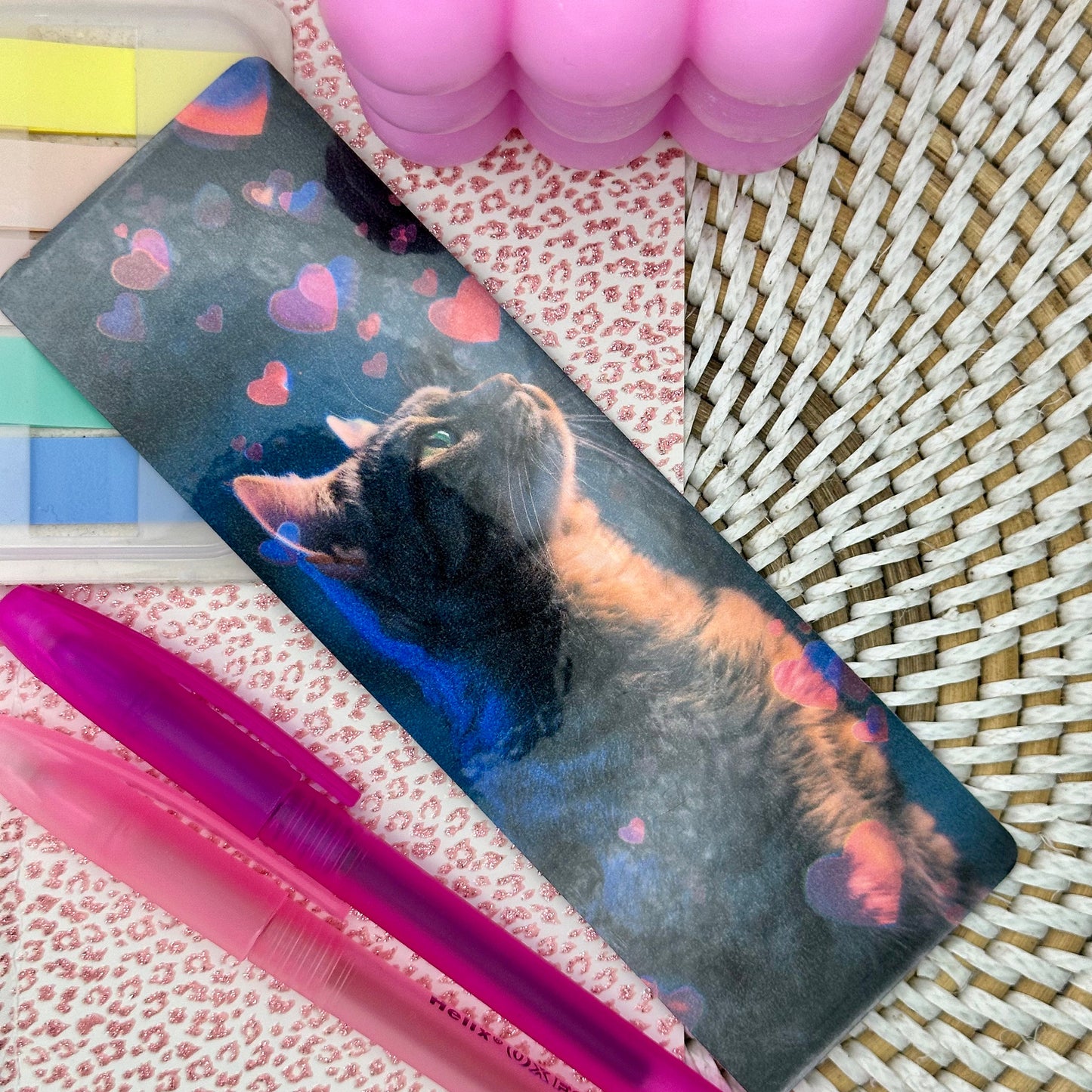 Neon Cat Bookmark | Kitten Bookmark | Stationary Gift | Cute Bookmark | Neon Art