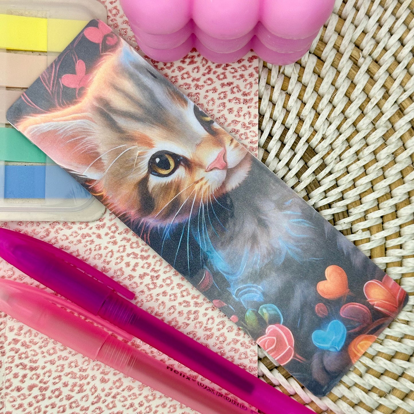 Neon Cat Bookmark | Kitten Bookmark | Stationary Gift | Cute Bookmark | Neon Art