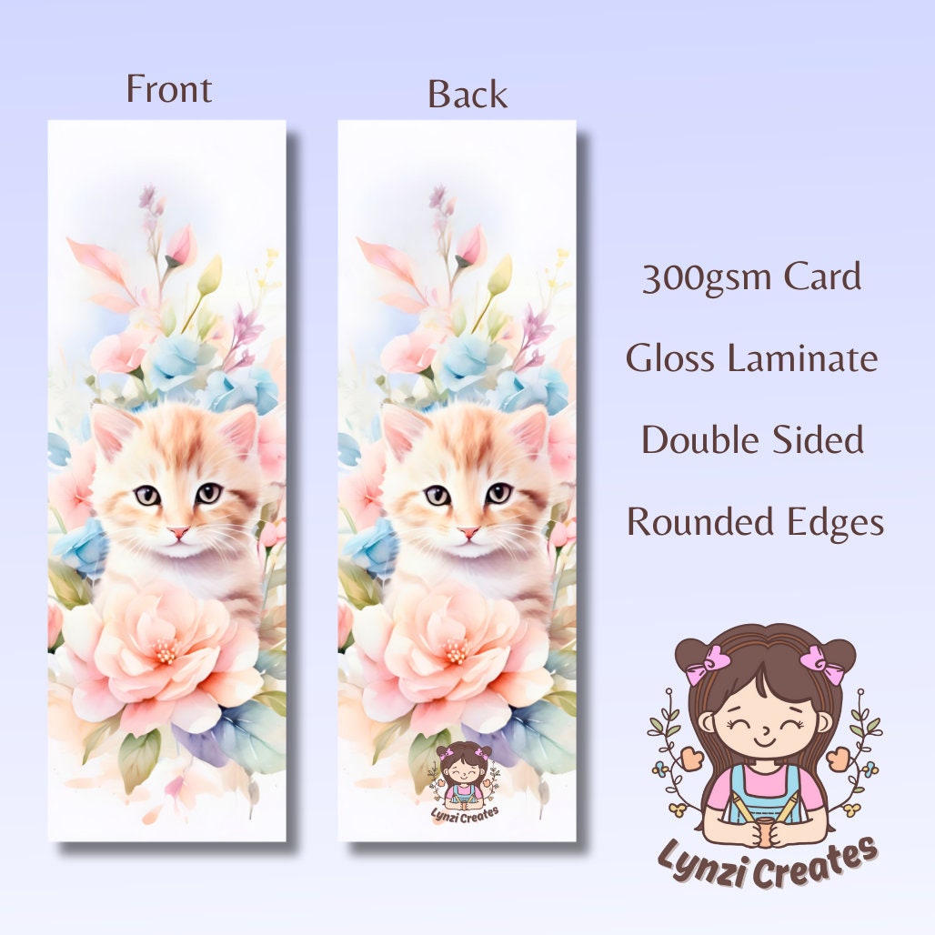 Cute Cat Bookmark | Kitten Bookmark | Stationary Gift | Cute Bookmark | Cats & Flowers