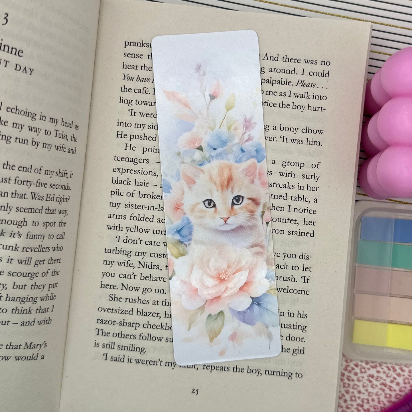 Cute Cat Bookmark | Kitten Bookmark | Stationary Gift | Cute Bookmark | Cats & Flowers