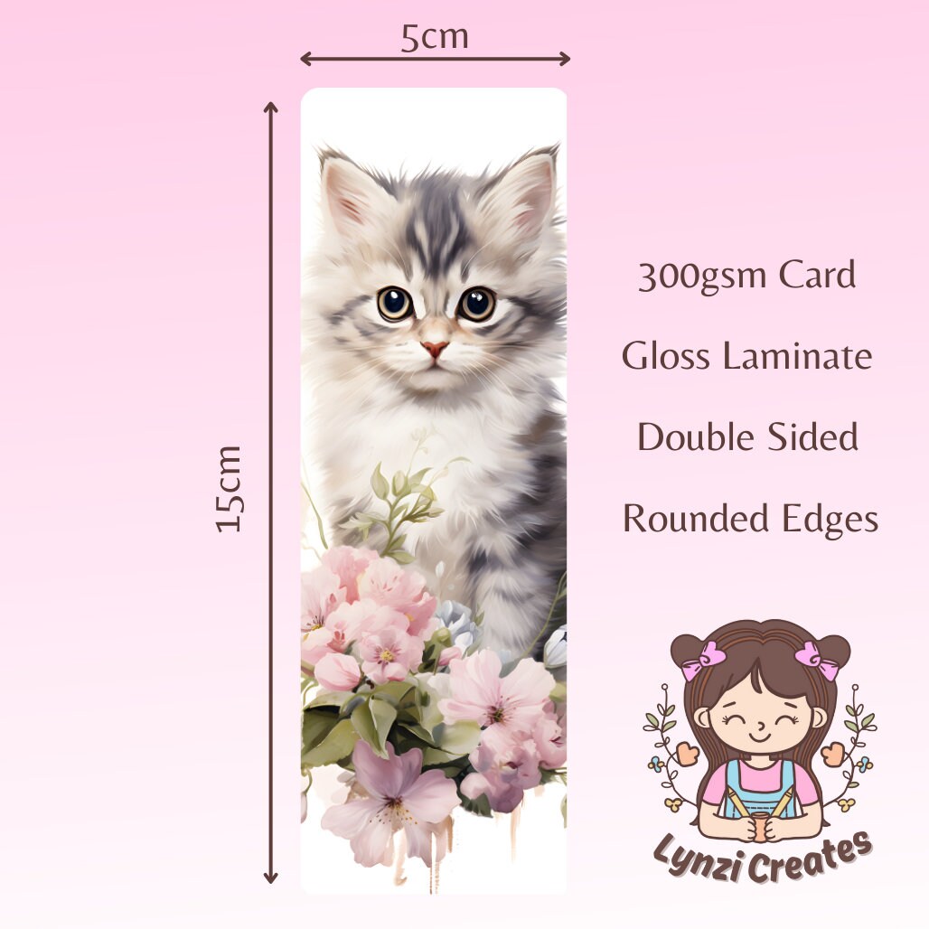 Cute Cat Bookmark | Kitten Bookmark | Stationary Gift | Cute Bookmark | Cats & Flowers