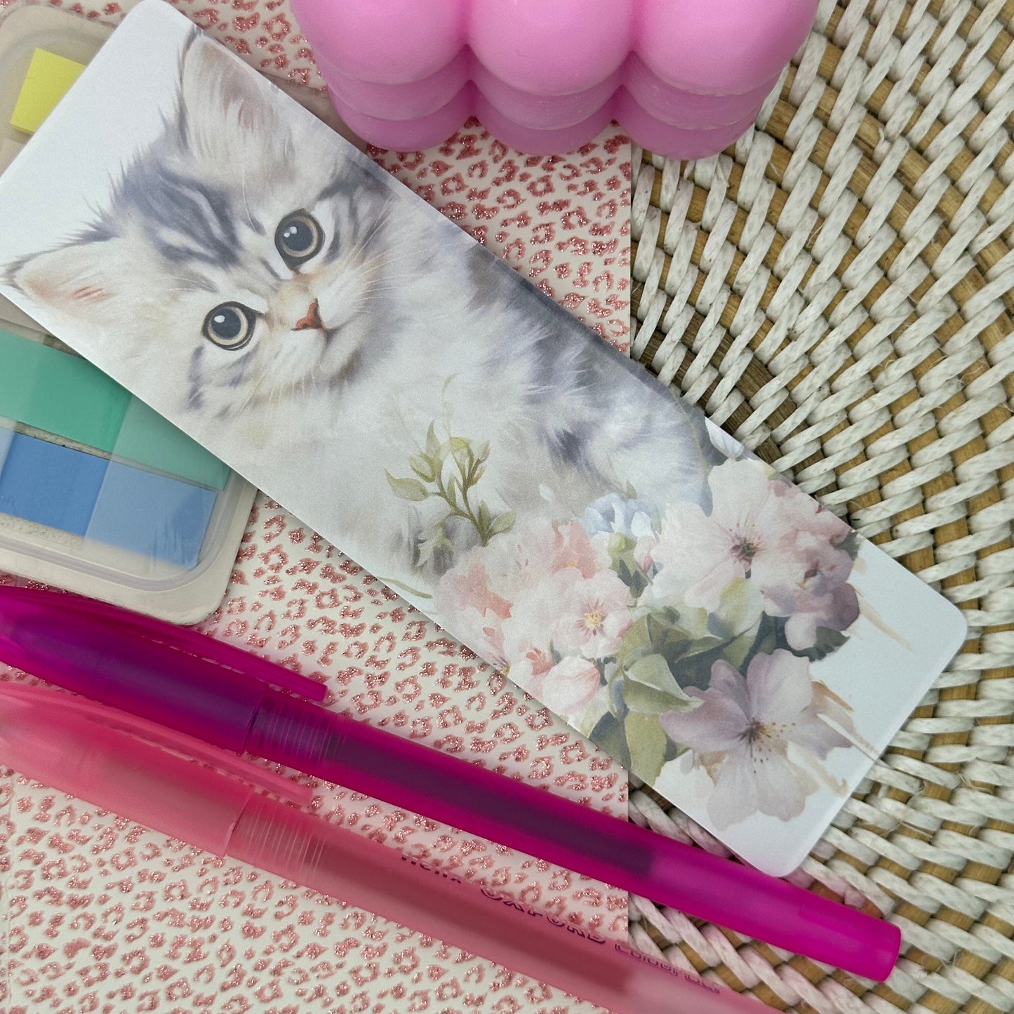 Cute Cat Bookmark | Kitten Bookmark | Stationary Gift | Cute Bookmark | Cats & Flowers