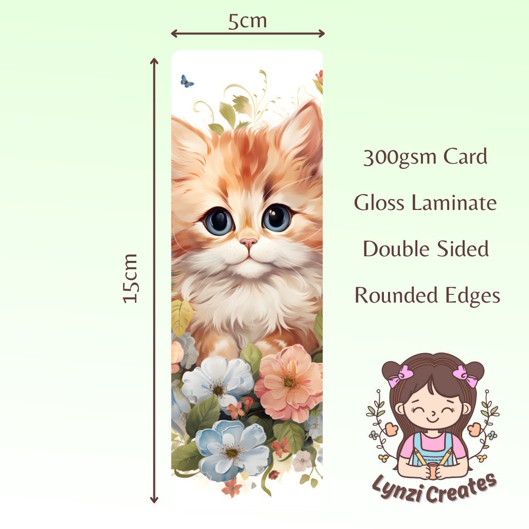 Cute Cat Bookmark | Kitten Bookmark | Stationary Gift | Cute Bookmark | Cats & Flowers