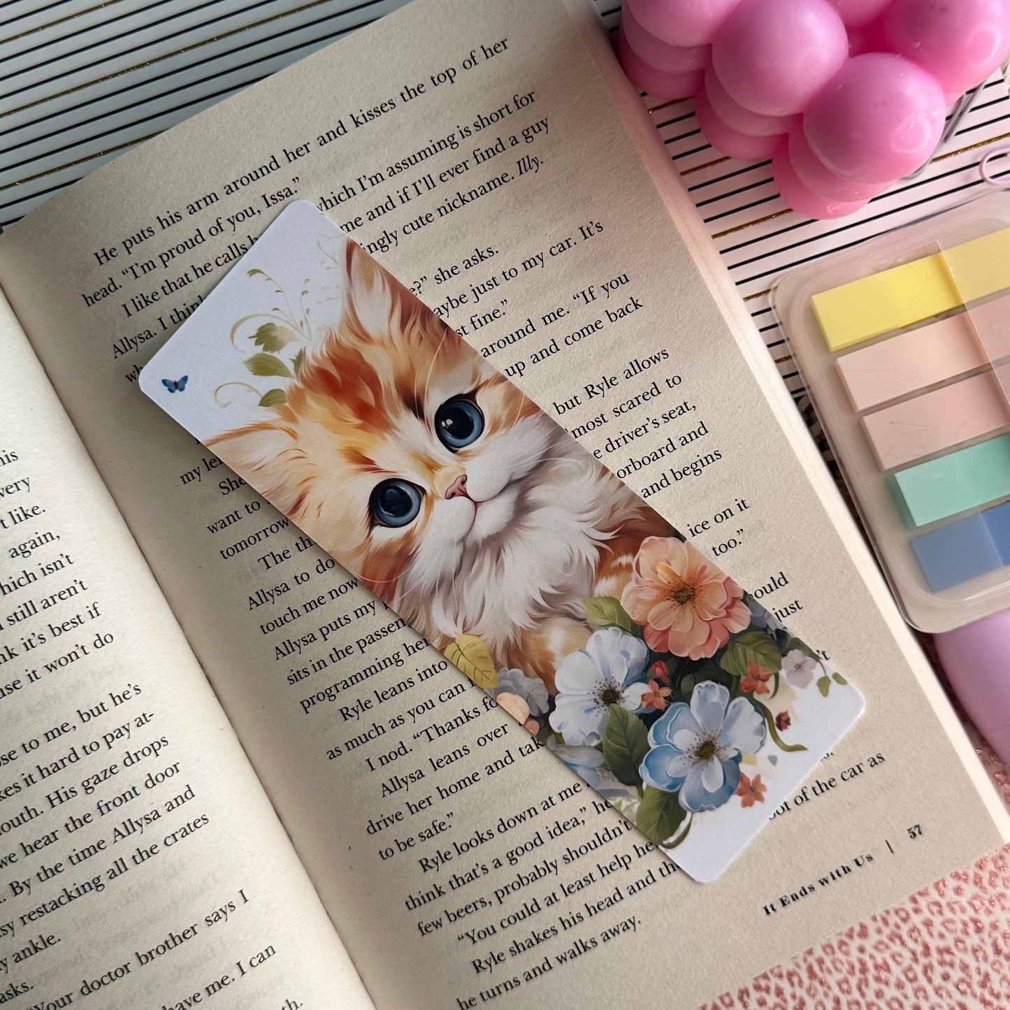 Cute Cat Bookmark | Kitten Bookmark | Stationary Gift | Cute Bookmark | Cats & Flowers