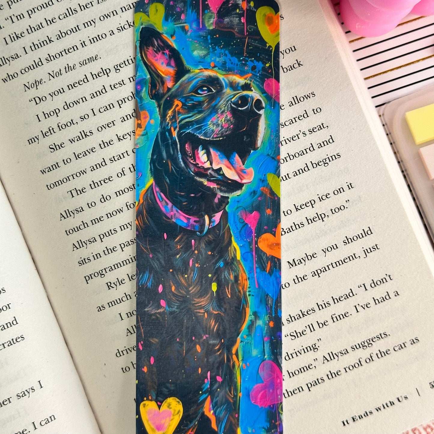 Neon Dog Bookmark | Puppy Bookmark | Stationary Gift | Cute Bookmark | Neon Art