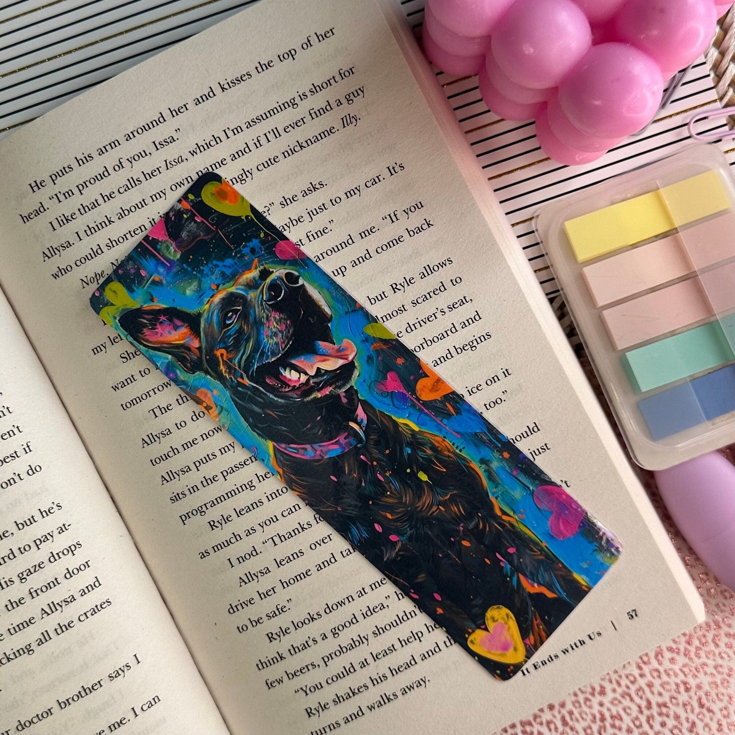 Neon Dog Bookmark | Puppy Bookmark | Stationary Gift | Cute Bookmark | Neon Art