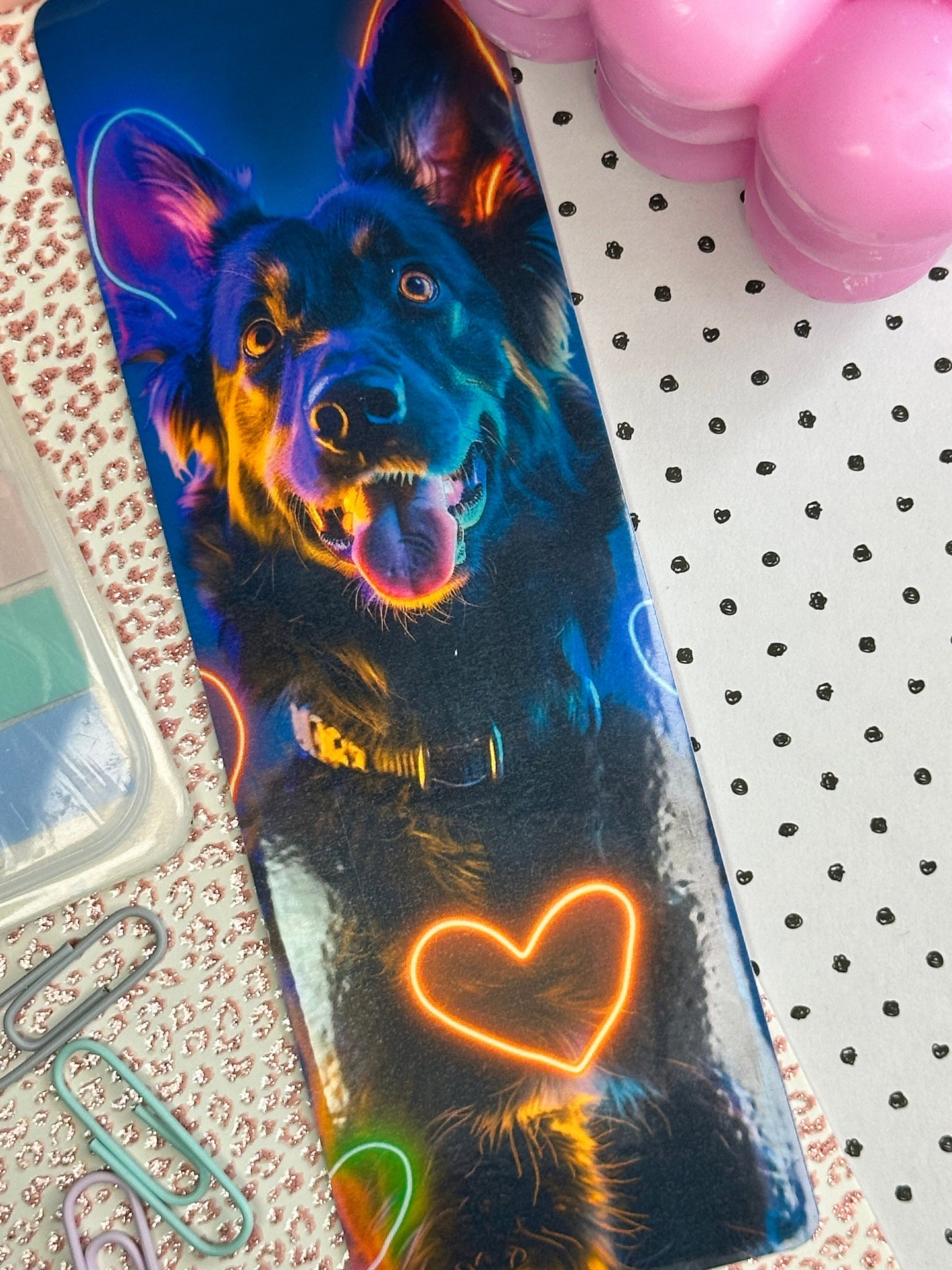 Neon Dog Bookmark | Puppy Bookmark | Stationary Gift | Cute Bookmark | Neon Art