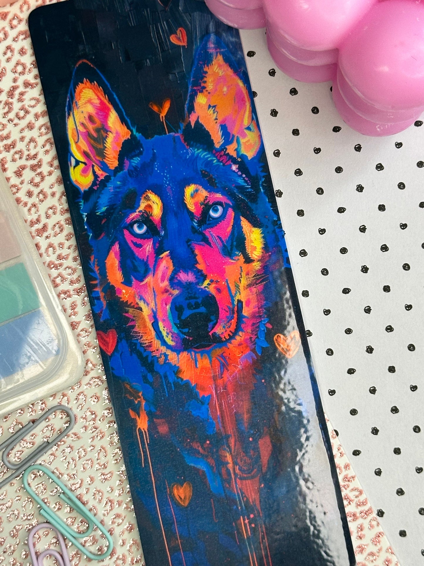 Neon Dog Bookmark | Puppy Bookmark | Stationary Gift | Cute Bookmark | Neon Art