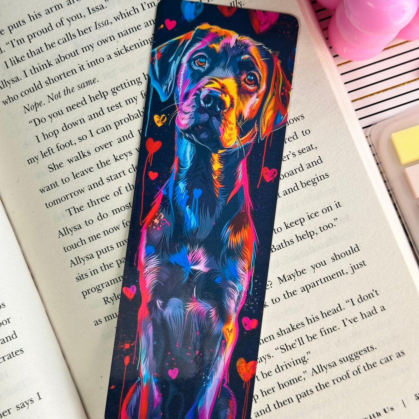 Neon Dog Bookmark | Puppy Bookmark | Stationary Gift | Cute Bookmark | Neon Art