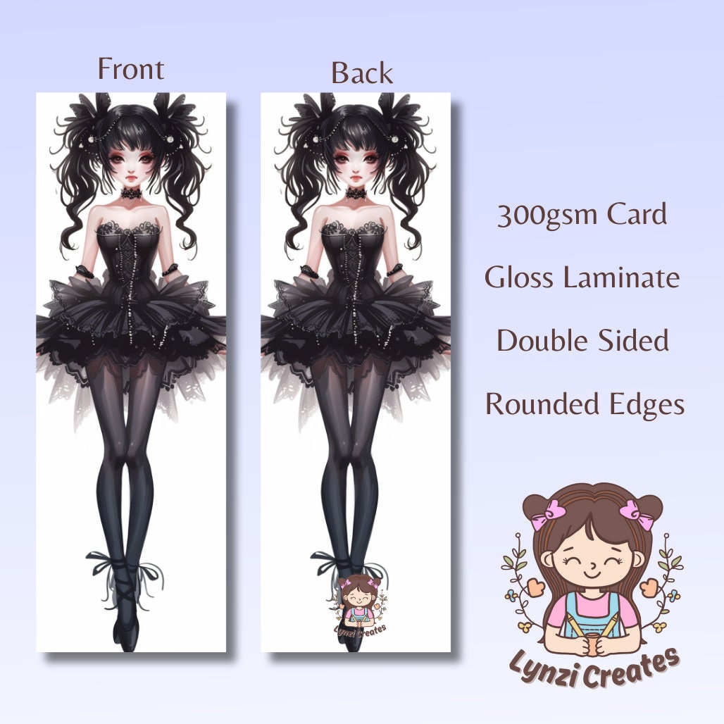 Gothic Ballerina Bookmark | Ballet Bookmark | Stationary Gift | Gothic Bookmark | Cute Ballerina | Anime Bookmark