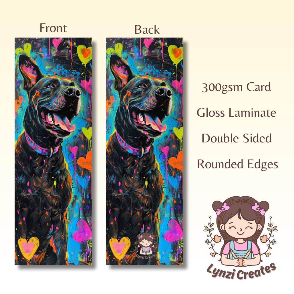 Neon Dog Bookmark | Puppy Bookmark | Stationary Gift | Cute Bookmark | Neon Art