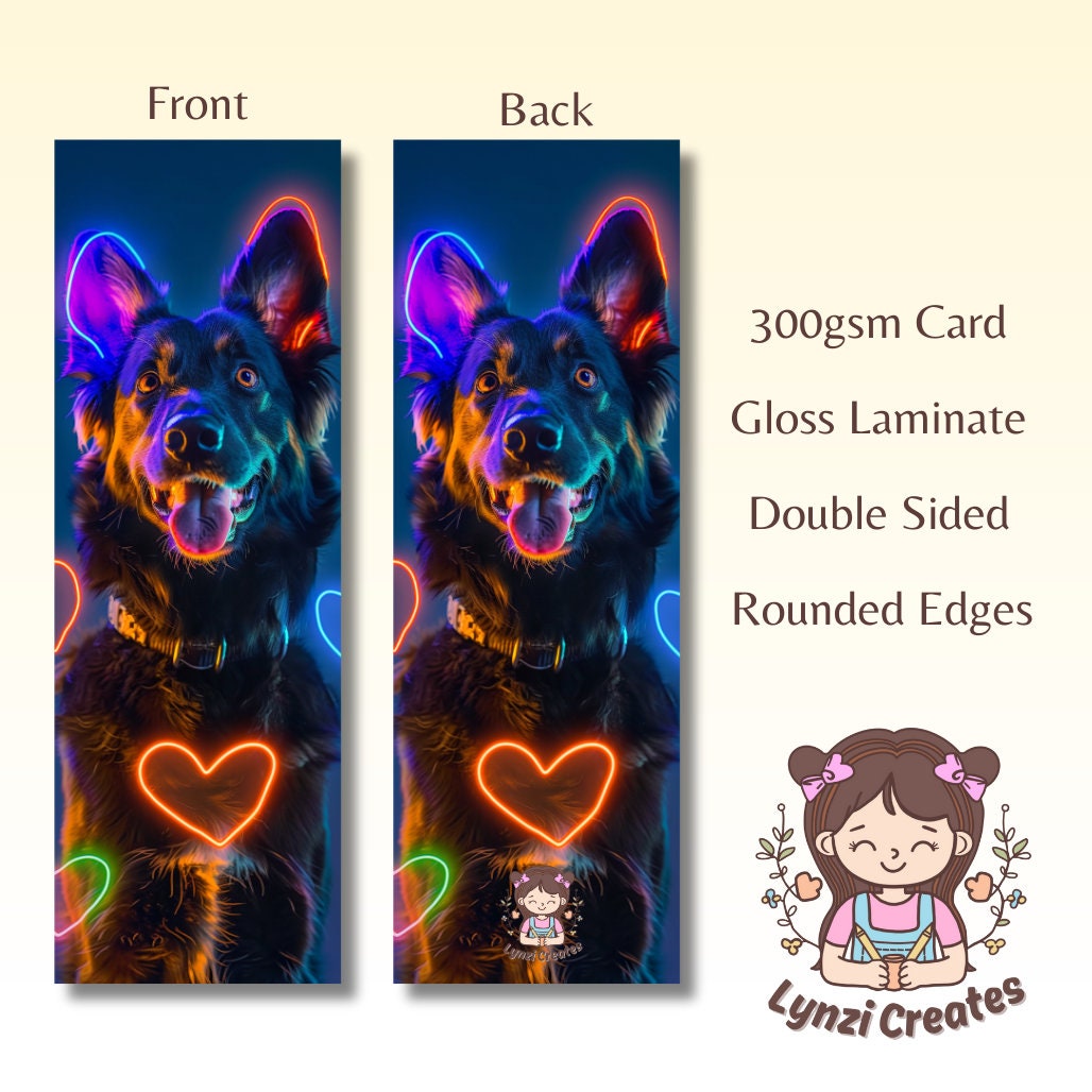 Neon Dog Bookmark | Puppy Bookmark | Stationary Gift | Cute Bookmark | Neon Art