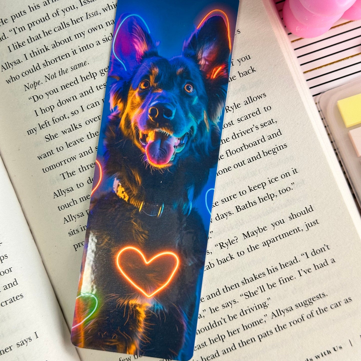 Neon Dog Bookmark | Puppy Bookmark | Stationary Gift | Cute Bookmark | Neon Art