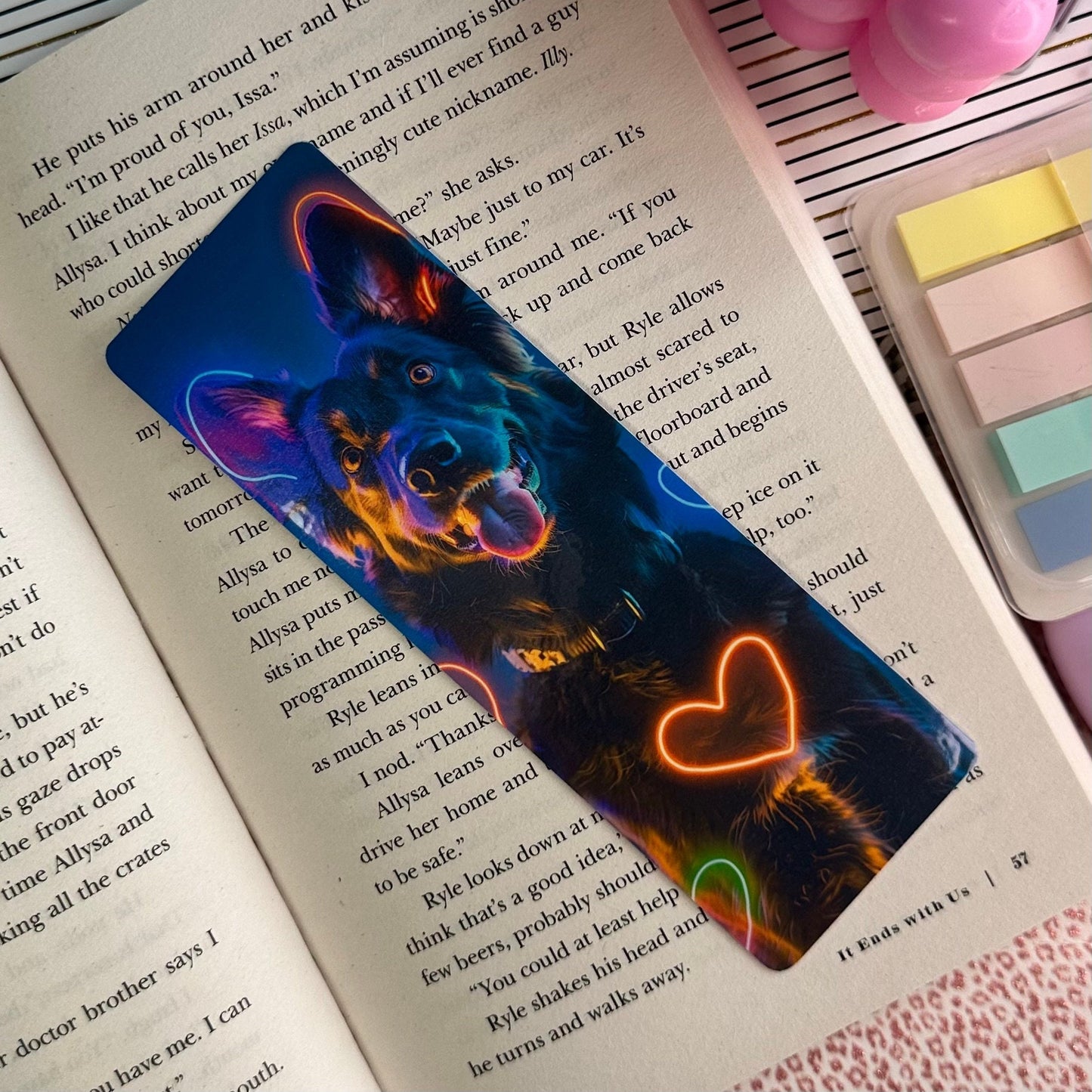 Neon Dog Bookmark | Puppy Bookmark | Stationary Gift | Cute Bookmark | Neon Art