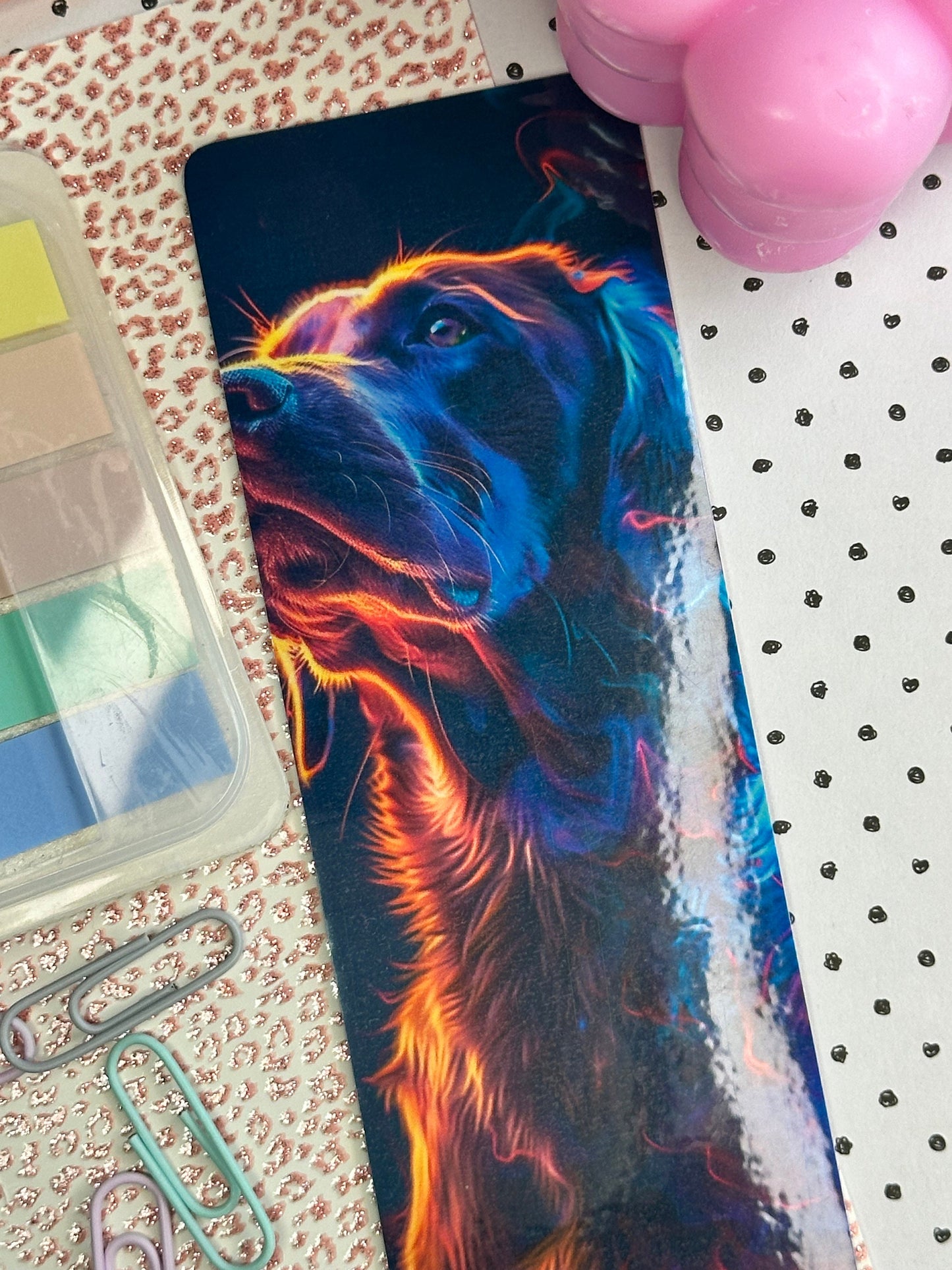 Neon Dog Bookmark | Puppy Bookmark | Stationary Gift | Cute Bookmark | Neon Art