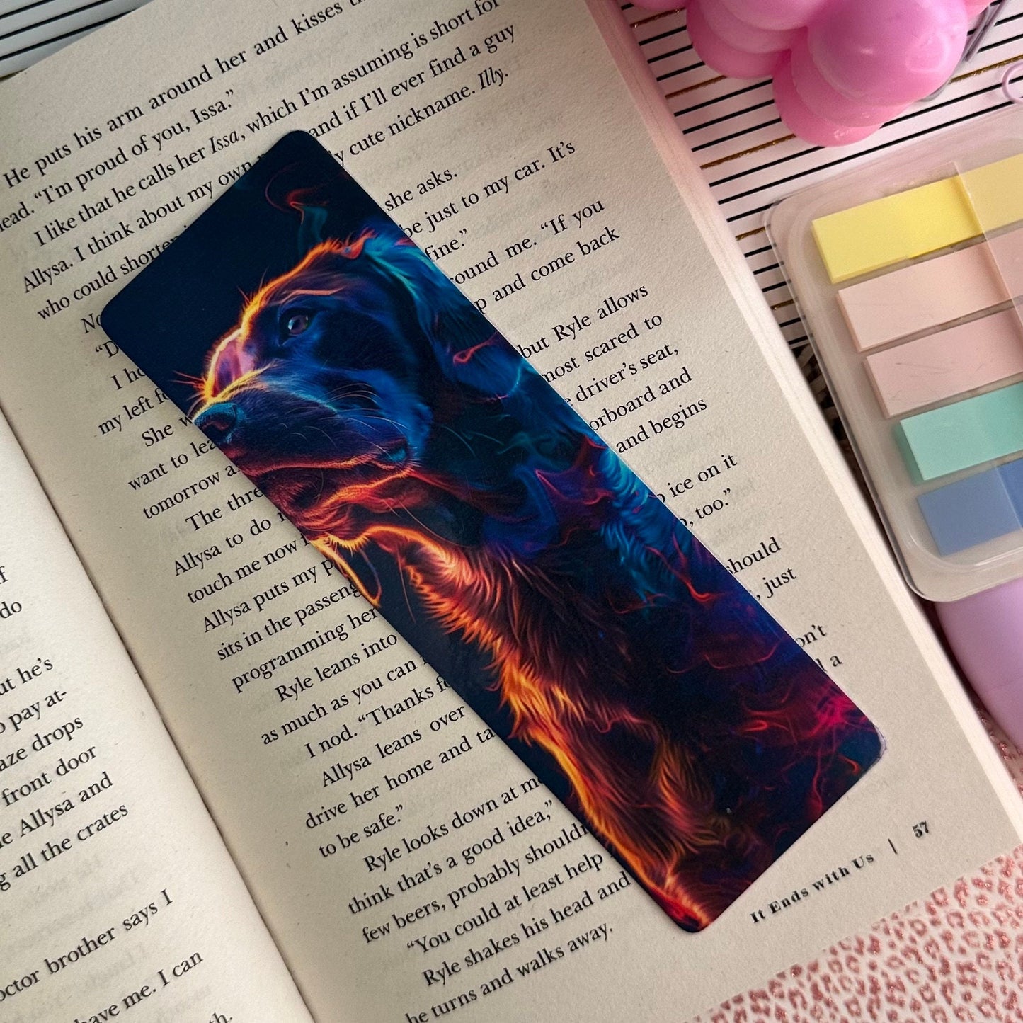 Neon Dog Bookmark | Puppy Bookmark | Stationary Gift | Cute Bookmark | Neon Art