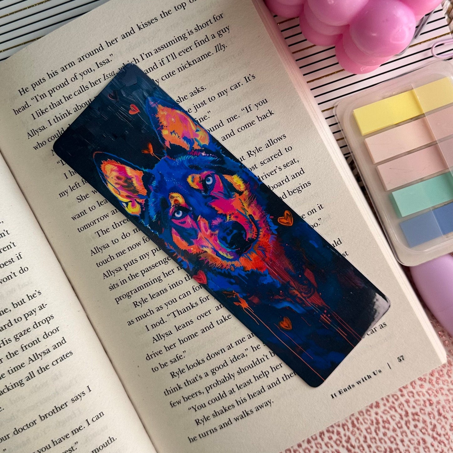 Neon Dog Bookmark | Puppy Bookmark | Stationary Gift | Cute Bookmark | Neon Art