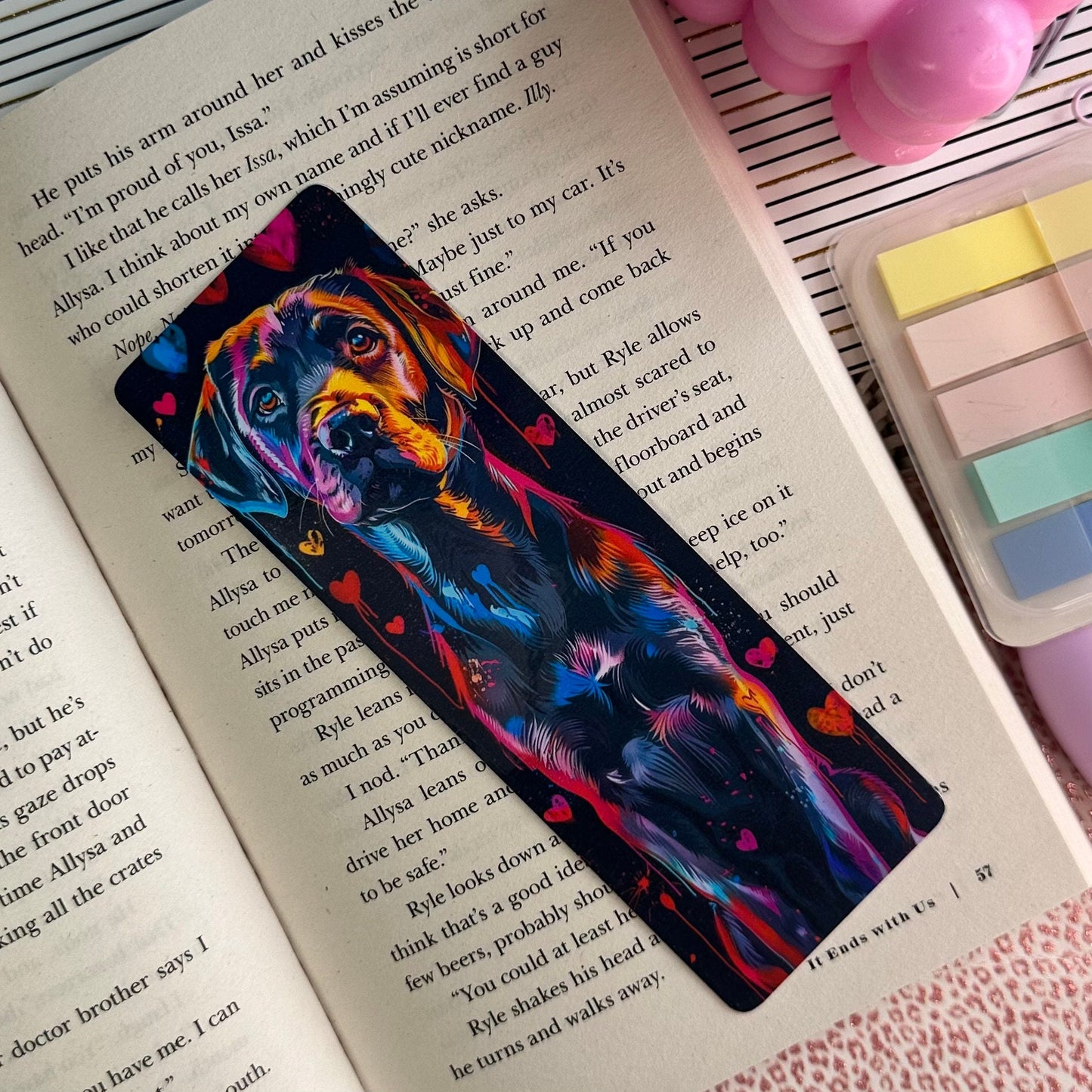 Neon Dog Bookmark | Puppy Bookmark | Stationary Gift | Cute Bookmark | Neon Art