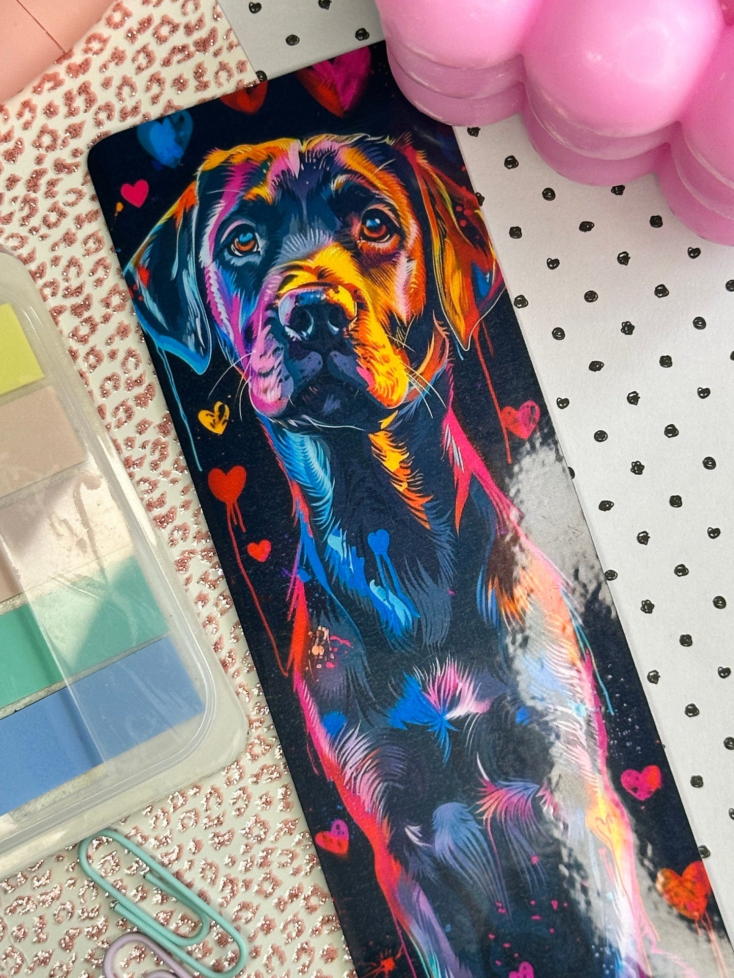 Neon Dog Bookmark | Puppy Bookmark | Stationary Gift | Cute Bookmark | Neon Art