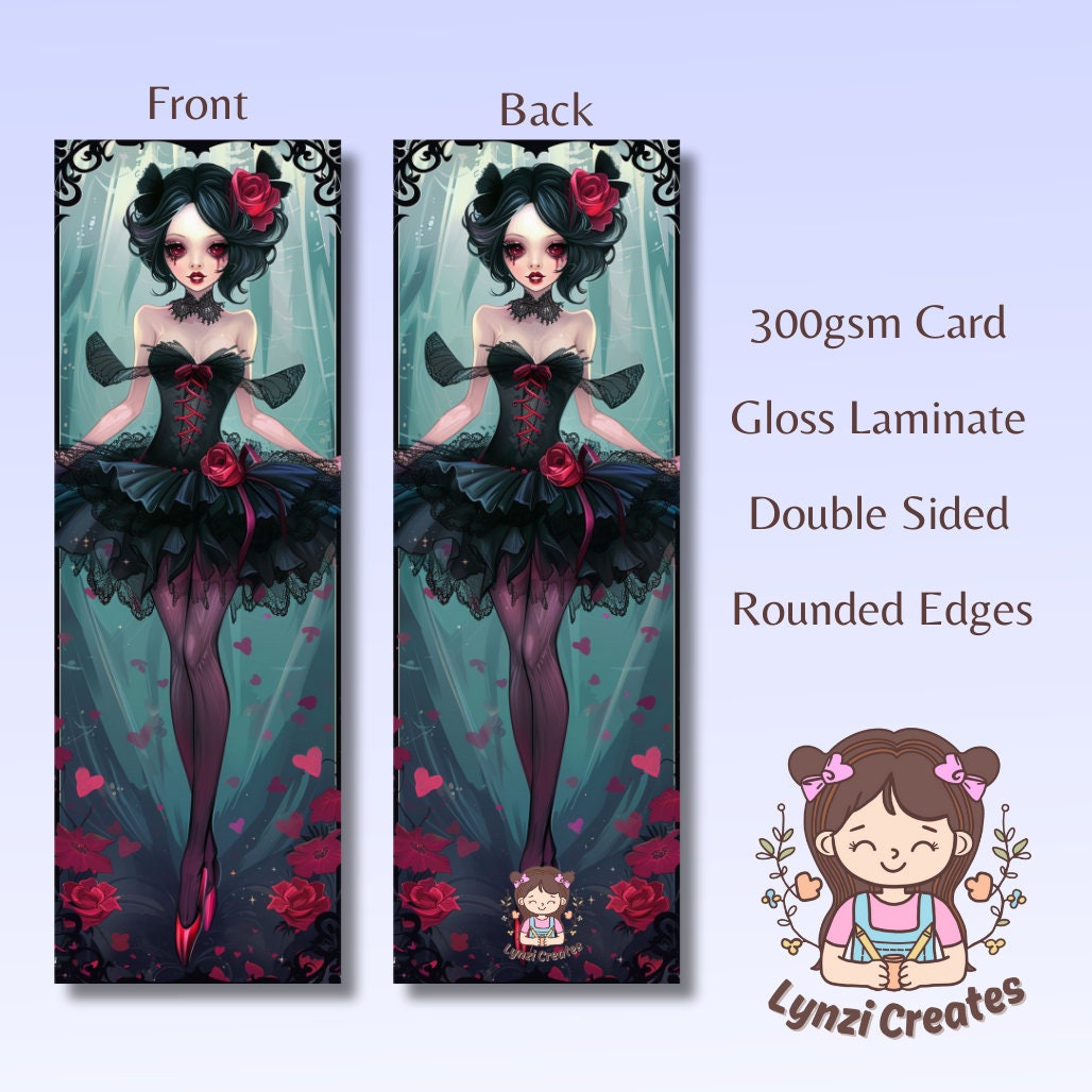 Gothic Ballerina Bookmark | Vampire Bookmark | Stationary Gift | Gothic Bookmark | Cute Ballerina | Anime Bookmark